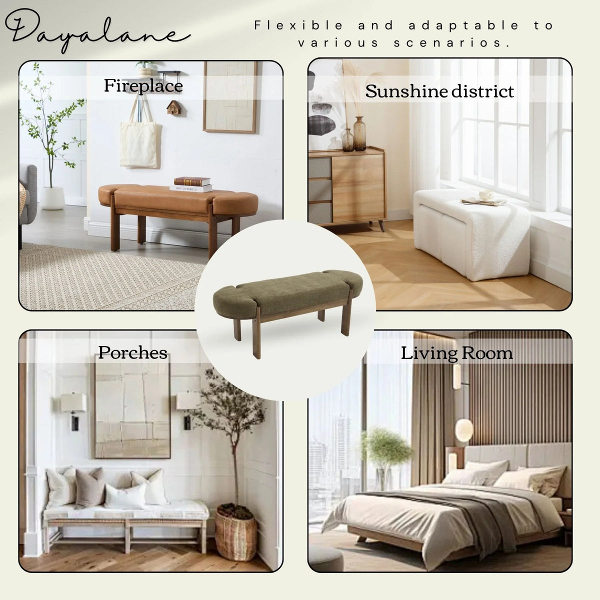 Dayalane 51" Modern Upholstered Bedroom Bench, Linen End of Bed Bench with Wooden Legs for Living Room, Entryway, Hallway Footrest, Beige