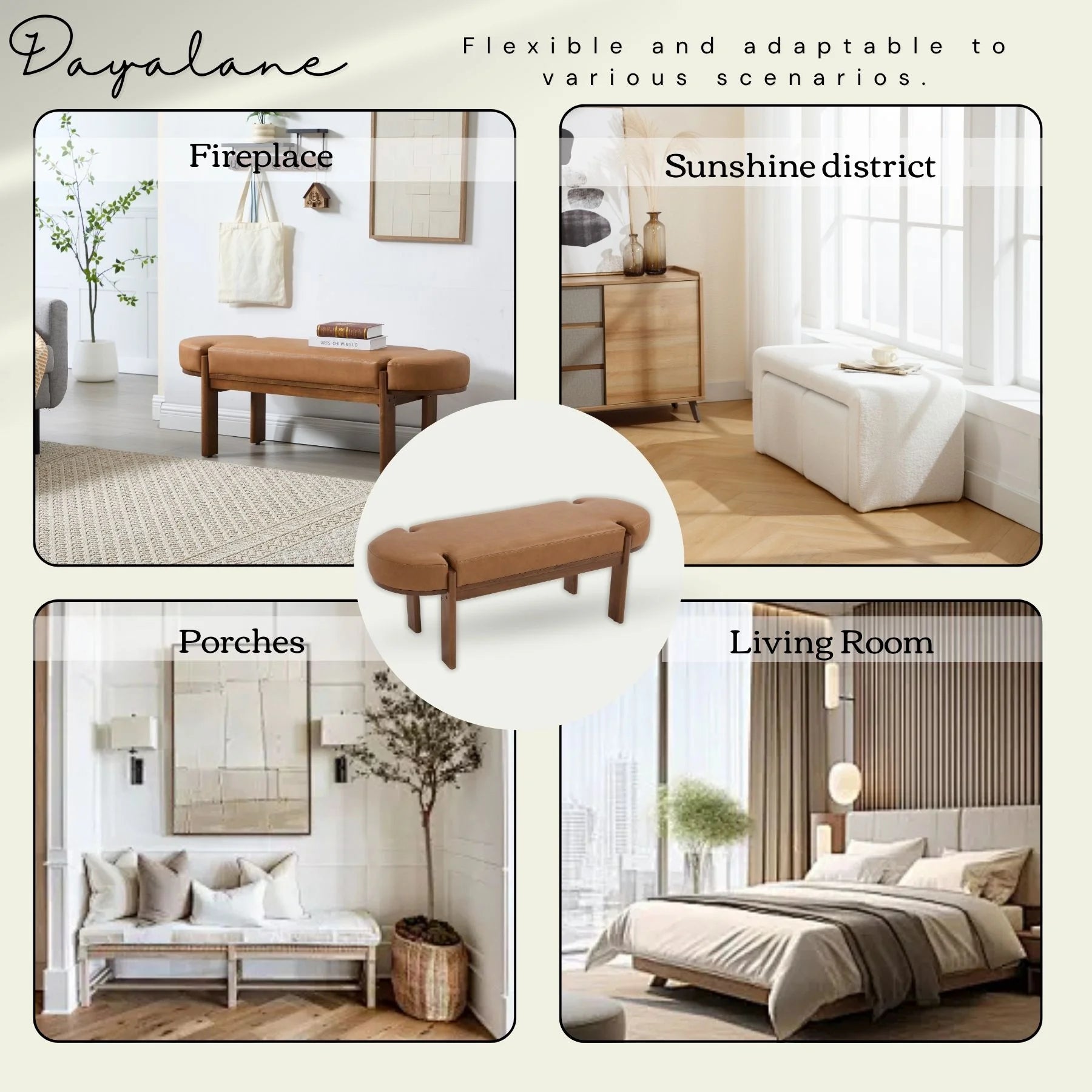 Dayalane 51" Modern Upholstered Bedroom Bench, Linen End of Bed Bench with Wooden Legs for Living Room, Entryway, Hallway Footrest, Beige