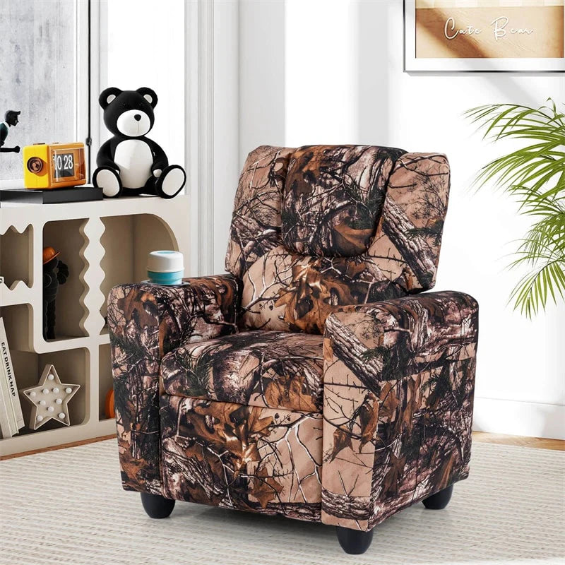 Kids Recliner Chair with Cup Holder & Side Pocket, Adjustable Toddler Lounge Sofa, Ergonomic Children Armchairs for Boys Girls Age 3+, 150lbs