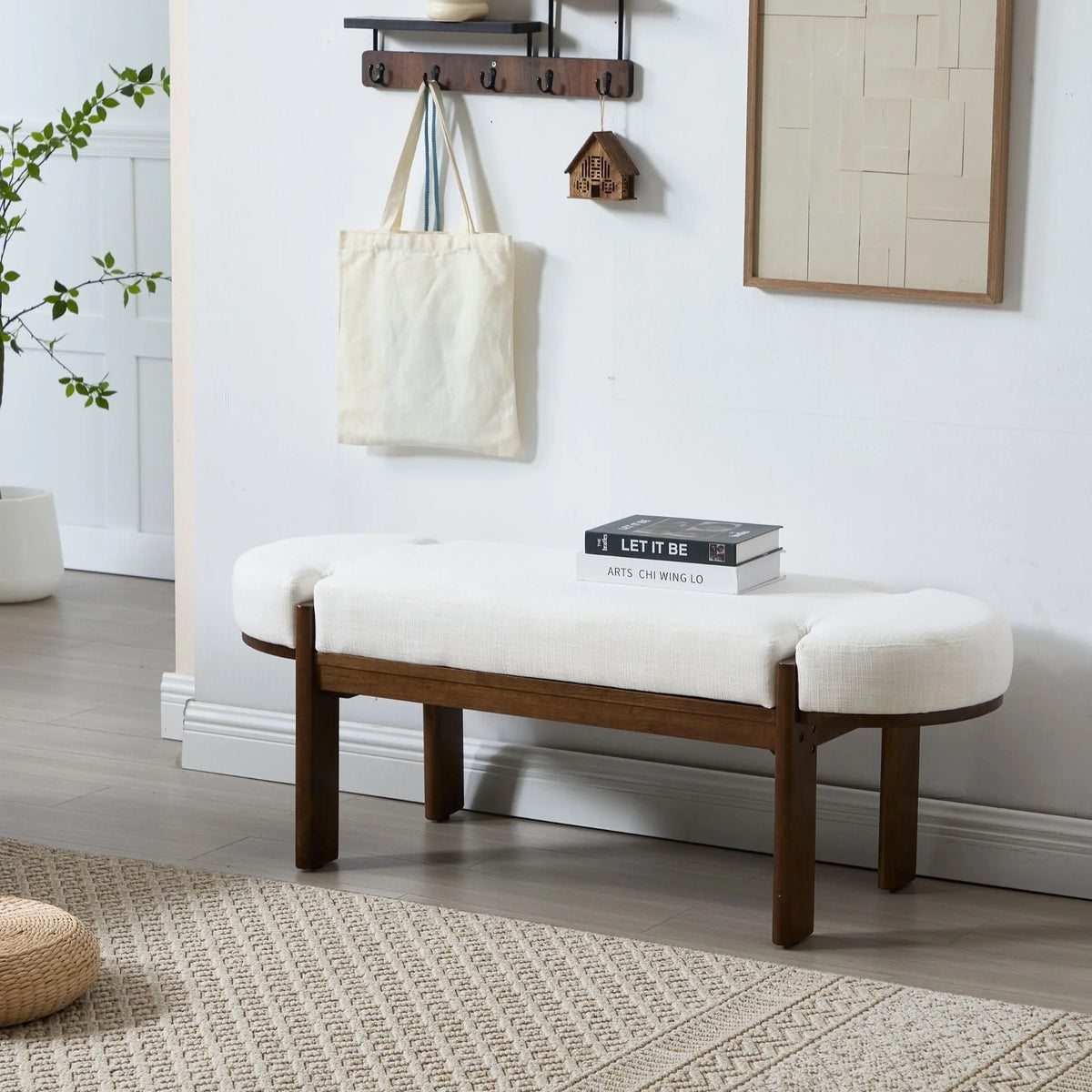 Dayalane 51" Modern Upholstered Bedroom Bench, Linen End of Bed Bench with Wooden Legs for Living Room, Entryway, Hallway Footrest, Beige