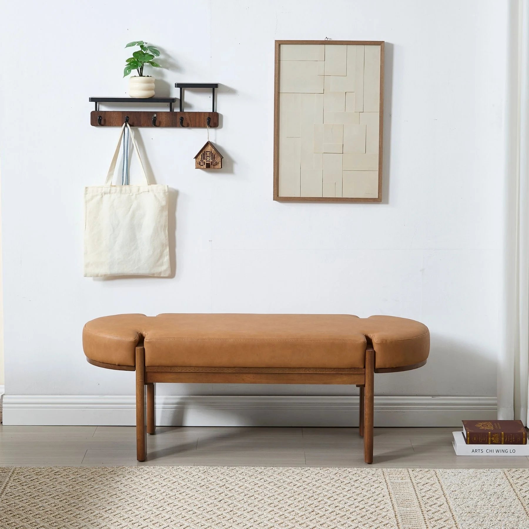 Dayalane 51" Modern Upholstered Bedroom Bench, Linen End of Bed Bench with Wooden Legs for Living Room, Entryway, Hallway Footrest, Beige