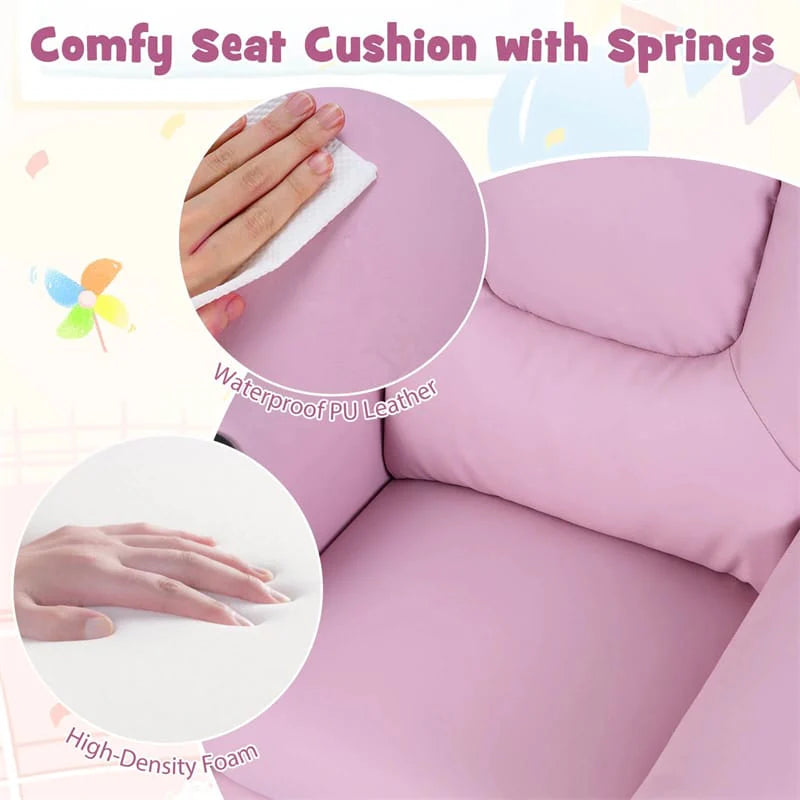 Kids Recliner Chair with Cup Holder & Side Pocket, Adjustable Toddler Lounge Sofa, Ergonomic Children Armchairs for Boys Girls Age 3+, 150lbs