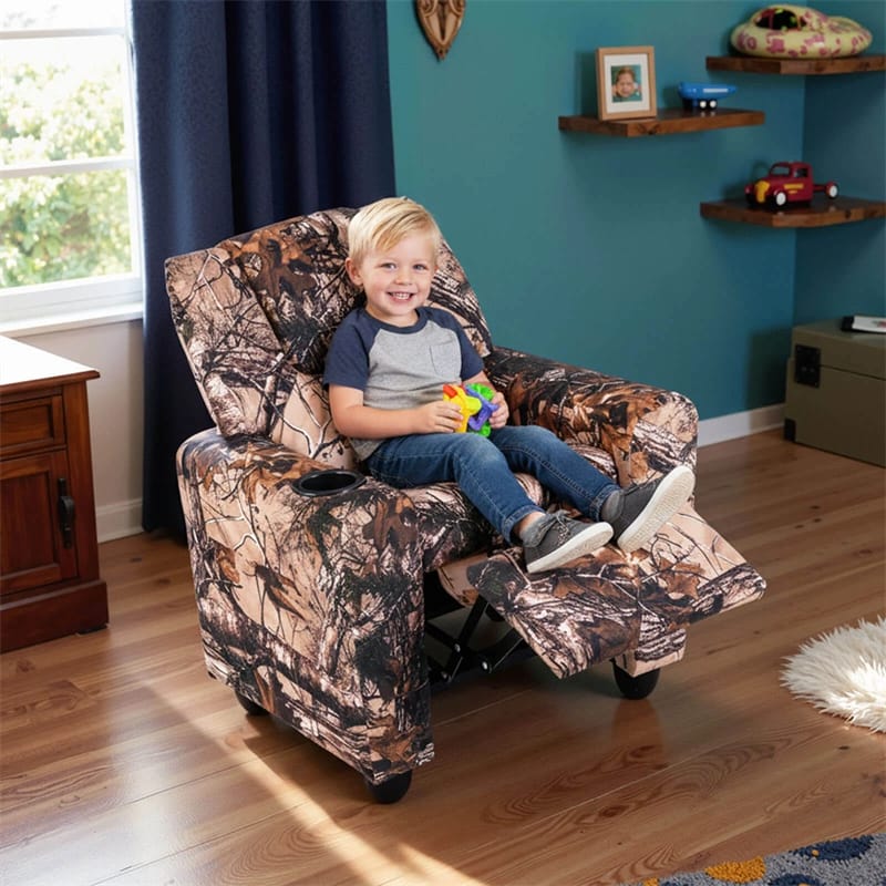 Kids Recliner Chair with Cup Holder & Side Pocket, Adjustable Toddler Lounge Sofa, Ergonomic Children Armchairs for Boys Girls Age 3+, 150lbs