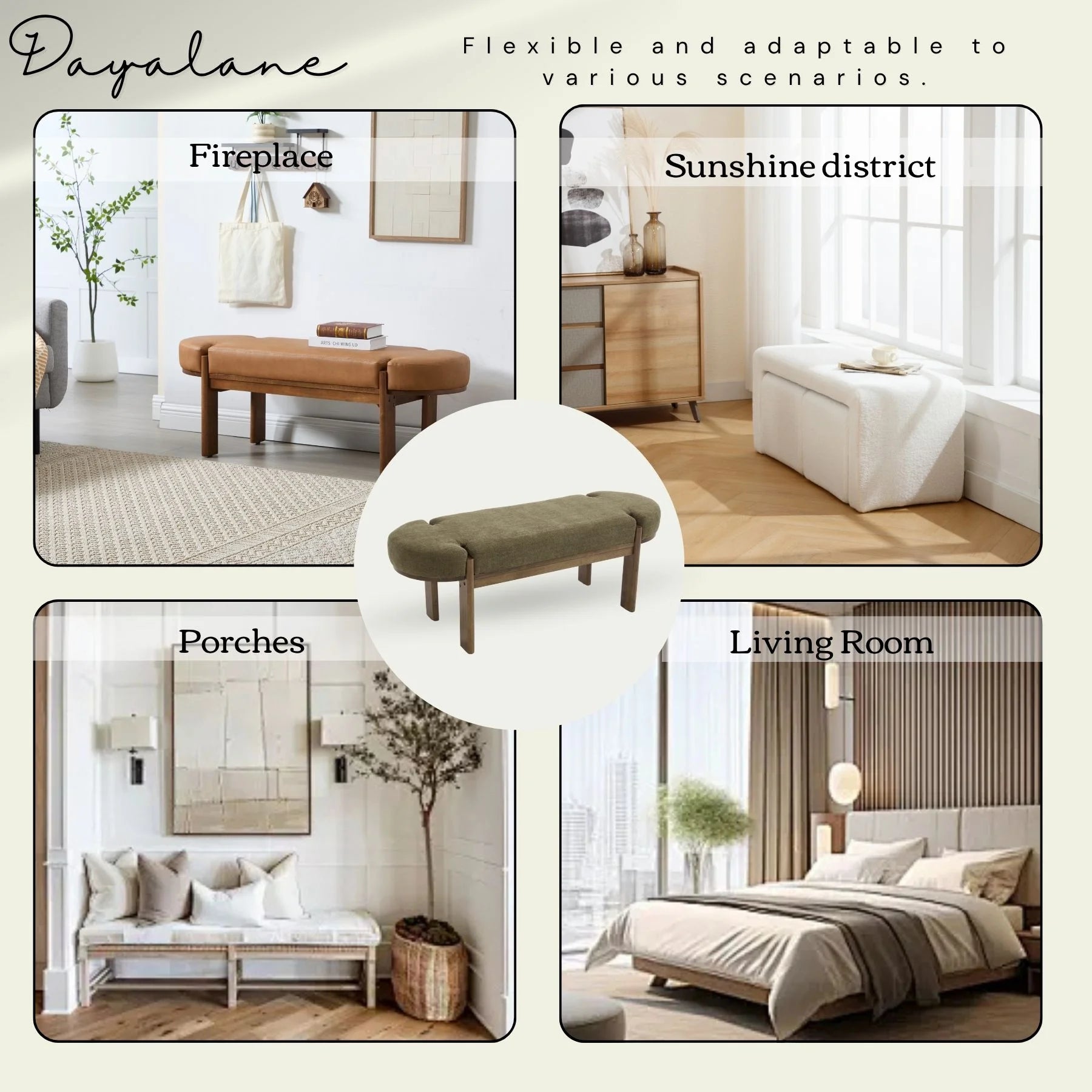 Dayalane 51" Modern Upholstered Bedroom Bench, Linen End of Bed Bench with Wooden Legs for Living Room, Entryway, Hallway Footrest, Beige