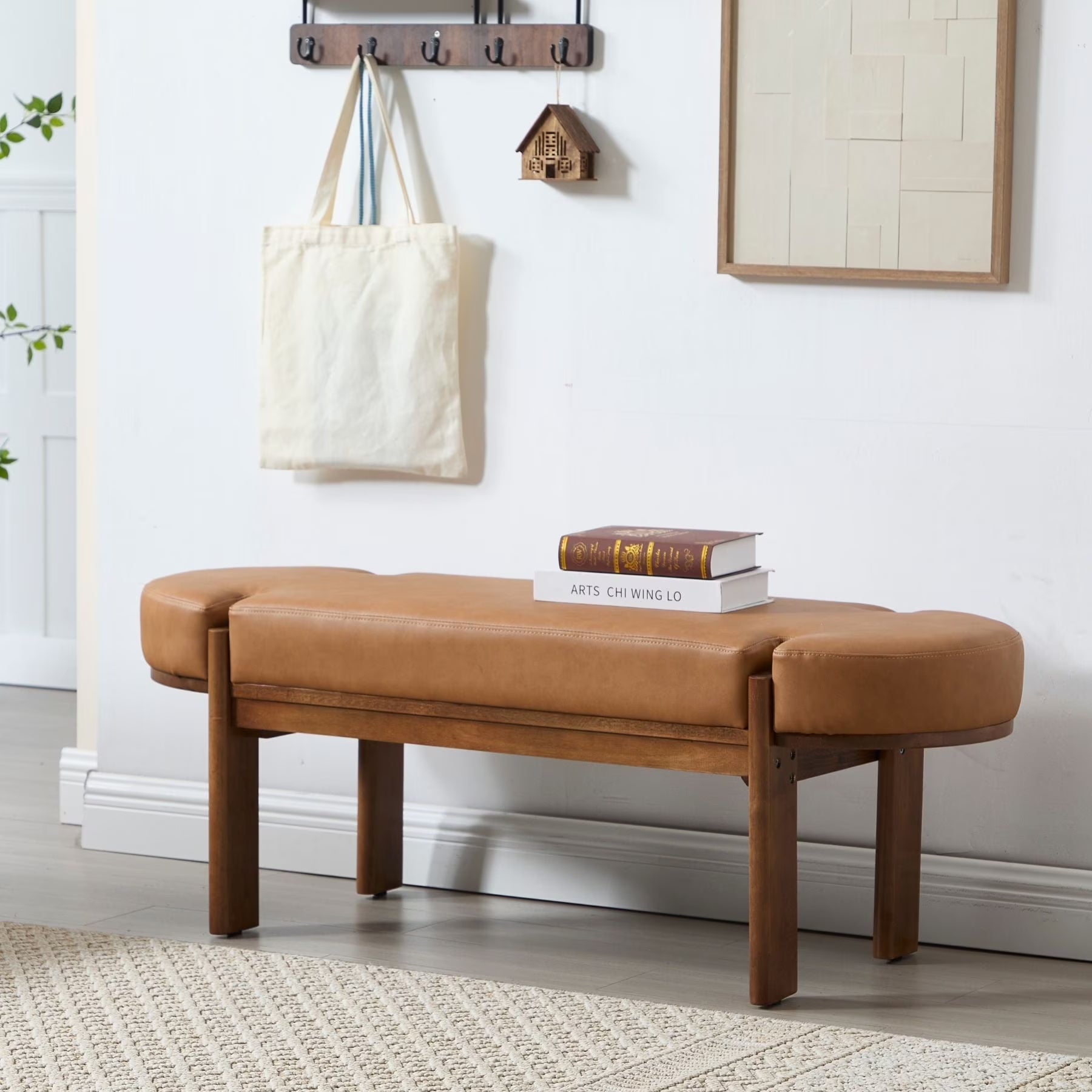 Dayalane 51" Modern Upholstered Bedroom Bench, Linen End of Bed Bench with Wooden Legs for Living Room, Entryway, Hallway Footrest, Beige