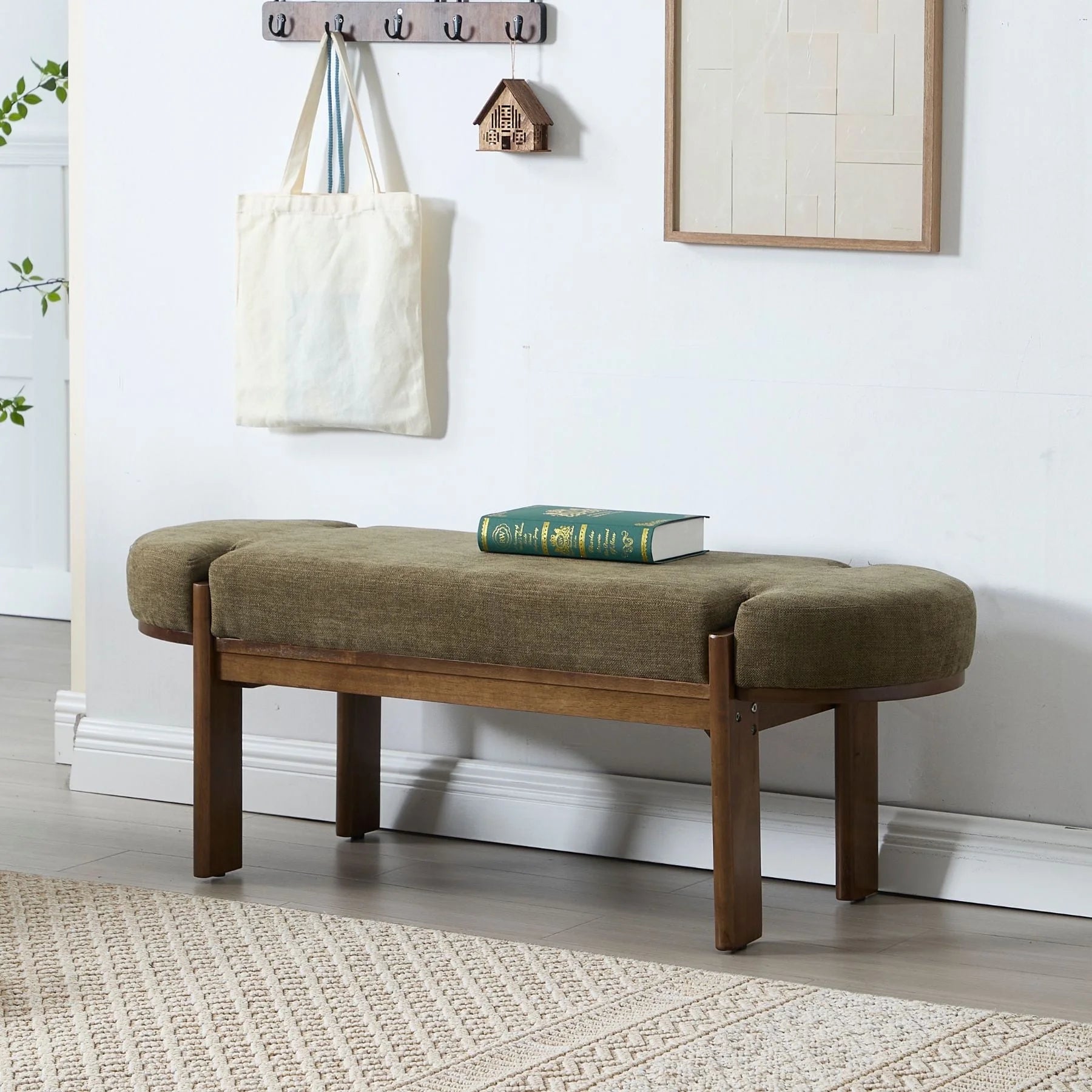 Dayalane 51" Modern Upholstered Bedroom Bench, Linen End of Bed Bench with Wooden Legs for Living Room, Entryway, Hallway Footrest, Beige