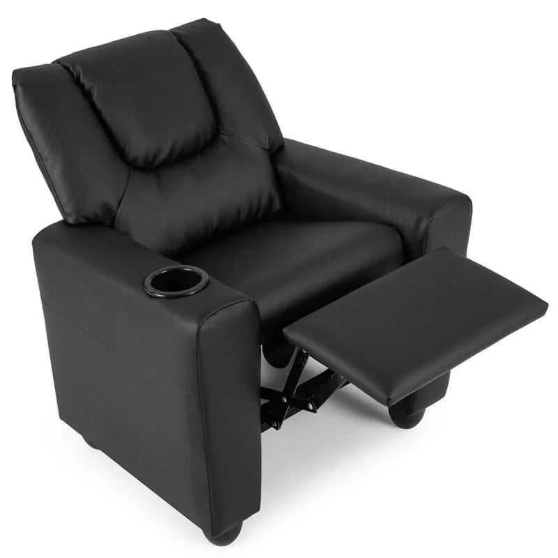Kids Recliner Chair with Cup Holder & Side Pocket, Adjustable Toddler Lounge Sofa, Ergonomic Children Armchairs for Boys Girls Age 3+, 150lbs