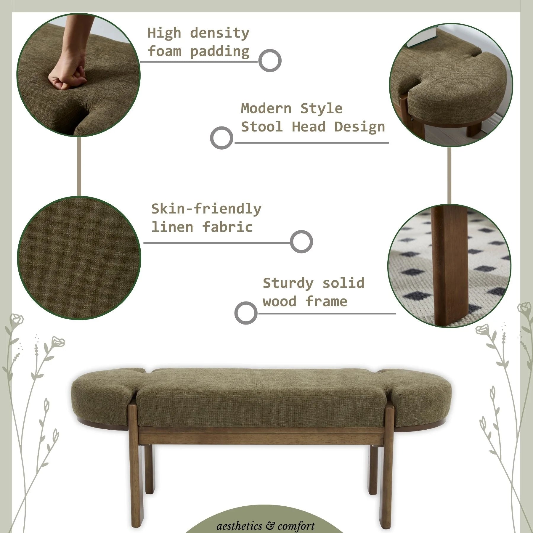 Dayalane 51" Modern Upholstered Bedroom Bench, Linen End of Bed Bench with Wooden Legs for Living Room, Entryway, Hallway Footrest, Beige