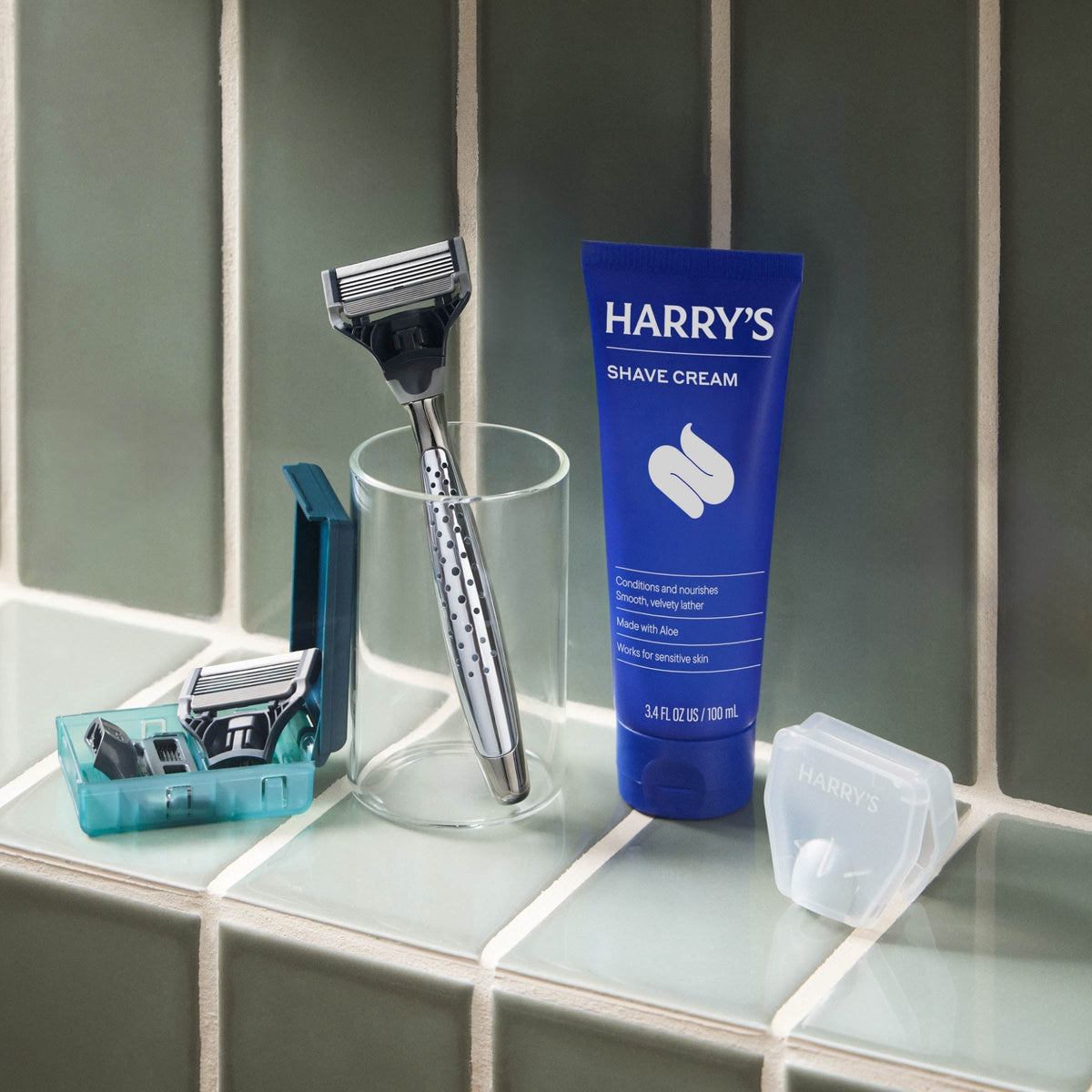Harry's Original Chrome Shave Set / Chrome - Obsidian / Shave Cream